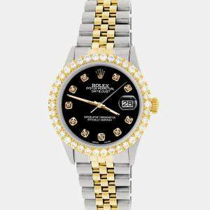 Rolex Custom Black 3.05CT Diamond 18K Yellow Gold Stainless Steel Datejust  Automatic Men's Wristwatch 36mm