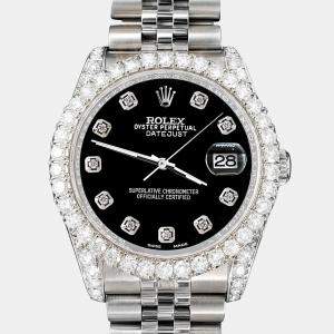 Rolex Custom Black 3.9CT Diamond Stainless Steel Datejust 116200 Automatic Men's Wristwatch 36 mm