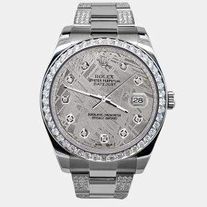 Rolex Custom Grey 5CT Diamond Stainless Steel Datejust II 116300 Automatic Men's Wristwatch 41 mm