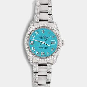 Rolex Custom Turquoise 5.9ct Diamond Stainless Steel Datejust 116200 Automatic Men's Wristwatch 36 mm