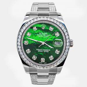 Rolex Custom Green MOP 5.9ct Diamond Stainless Steel Datejust II 116300 Automatic Men's Wristwatch 41 mm