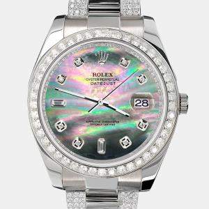 Rolex Custom Black MOP 5ct Diamond Stainless Steel Datejust II 116300 Automatic Men's Wristwatch 41 mm