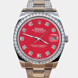 Rolex Custom Scarlet Red 5ct Diamond Stainless Steel Datejust II 116300 Automatic Men's Wristwatch 41 mm