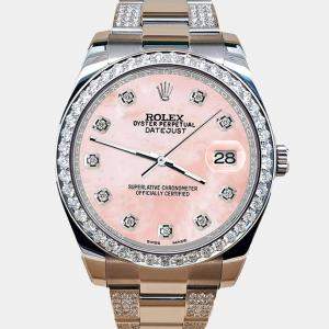 Rolex Custom Royal Pink MOP 5ct Diamond Stainless Steel Datejust II 116300 Automatic Men's Wristwatch 41 mm