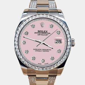 Rolex Custom Orchid Pink 5ct Diamond Stainless Steel Datejust II 116300 Automatic Men's Wristwatch 41 mm