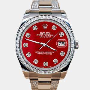 Rolex Custom Red MOP 5ct Diamond Stainless Steel Datejust II 116300 Automatic Men's Wristwatch 41 mm