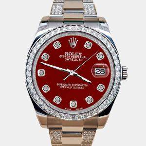 Rolex Custom Imperial Red 5ct Diamond Stainless Steel Datejust II 116300 Automatic Men's Wristwatch 41 mm