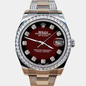 Rolex Custom Maroon Vignette 5ct Diamond Stainless Steel Datejust II 116300 Automatic Men's Wristwatch 41 mm