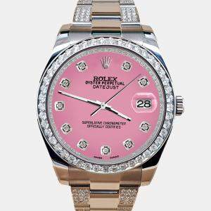 Rolex Custom Pink 5ct Diamond Stainless Steel Datejust II 116300 Automatic Men's Wristwatch 41 mm