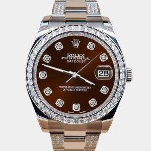 Rolex Custom Chocolate 5ct Diamond Stainless Steel Datejust II 116300 Automatic Men's Wristwatch 41 mm