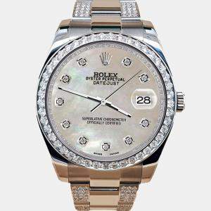 Rolex Custom Champagne MOP 5ct Diamond Stainless Steel Datejust II 116300 Automatic Men's Wristwatch 41 mm