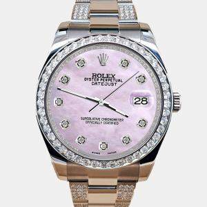 Rolex Custom Pink 5ct Diamond Stainless Steel Datejust II 116300 Automatic Men's Wristwatch 41 mm