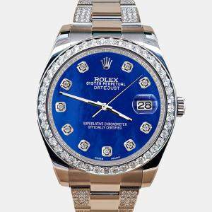 Rolex Custom Royal Blue MOP 5ct Diamond Stainless Steel Datejust II 116300 Automatic Men's Wristwatch 41 mm