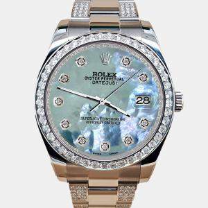 Rolex Custom Tahitian Blue MOP 5ct Diamond Stainless Steel Datejust II 116300 Automatic Men's Wristwatch 41 mm