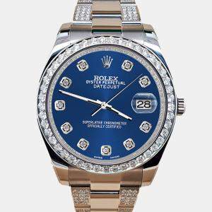 Rolex Custom Cobalt Blue 5ct Diamond Stainless Steel Datejust II 116300 Automatic Men's Wristwatch 41 mm