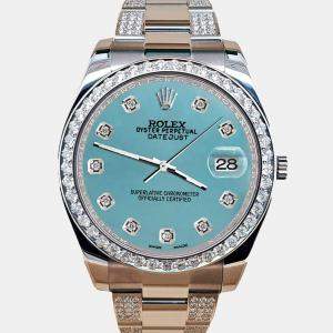 Rolex Custom Turquoise 5ct Diamond Stainless Steel Datejust II 116300 Automatic Men's Wristwatch 41 mm