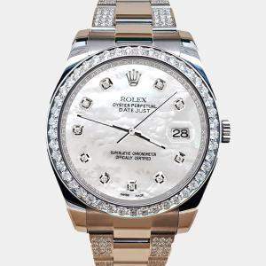 Rolex Custom White MOP 5ct Diamond Stainless Steel Datejust II 116300 Automatic Men's Wristwatch 41 mm