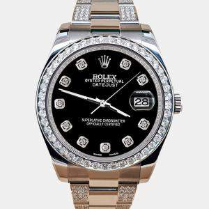 Rolex Custom Black 5ct Diamond Stainless Steel Datejust II 116300 Automatic Men's Wristwatch 41 mm