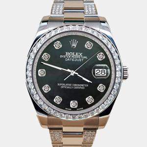 Rolex Custom Black MOP 5ct Diamond Stainless Steel Datejust II 116300 Automatic Men's Wristwatch 41 mm