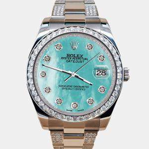 Rolex Custom Aquamarine MOP 5ct Diamond Stainless Steel Datejust II 116300 Automatic Men's Wristwatch 41 mm