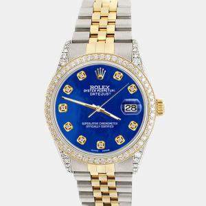 Rolex Custom Royal Blue MOP 1.4ct Diamond 18k Yellow Gold Stainless Steel Datejust Automatic Men's Wristwatch 36 mm