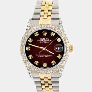 Rolex Custom Maroon Vignette 1.4ct Diamond 18k Yellow Gold Stainless Steel Datejust Automatic Men's Wristwatch 36 mm