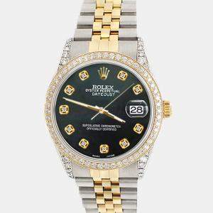 Rolex Custom Black MOP 1.4ct Diamond 18k Yellow Gold Stainless Steel Datejust Automatic Men's Wristwatch 36 mm
