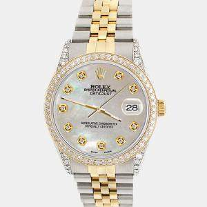 Rolex Custom Champagne MOP 1.4ct Diamond 18k Yellow Gold Stainless Steel Datejust Automatic Men's Wristwatch 36 mm