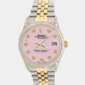 Rolex Custom Orchid Pink 1.4ct Diamond 18k Yellow Gold Stainless Steel Datejust Automatic Men's Wristwatch 36 mm