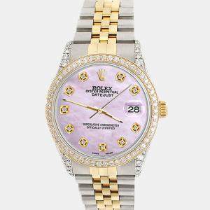 Rolex Custom Pink 1.4ct Diamond 18k Yellow Gold Stainless Steel Datejust Automatic Men's Wristwatch 36 mm