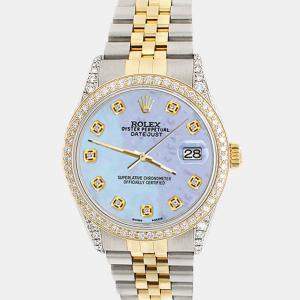 Rolex Custom Purple MOP 1.4ct Diamond 18k Yellow Gold Stainless Steel Datejust Automatic Men's Wristwatch 36 mm