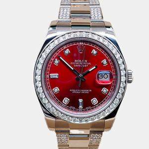 Rolex Custom Imperial Red 5ct Diamond Stainless Steel Datejust II Automatic Men's Wristwatch 41 mm