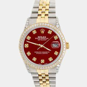 Rolex Custom Imperial Red 1.4ct Diamond 18k Yellow Gold Stainless Steel Datejust Automatic Men's Wristwatch 36 mm