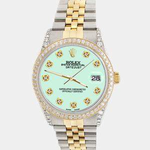 Rolex Custom Light Malachite 1.4ct Diamond 18k Yellow Gold Stainless Steel Datejust Automatic Men's Wristwatch 36 mm