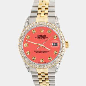 Rolex Custom Coral 1.4ct Diamond 18k Yellow Gold Stainless Steel Datejust Automatic Men's Wristwatch 36 mm