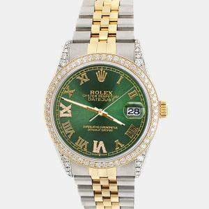 Rolex Custom Royal Green 1.4ct Diamond 18k Yellow Gold Stainless Steel Datejust Automatic Men's Wristwatch 36 mm