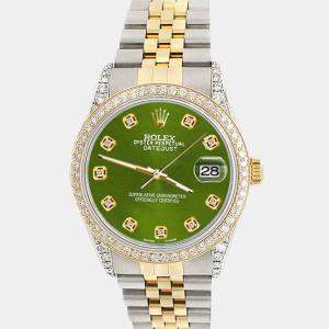 Rolex Custom Royal Green 1.4ct Diamond 18k Yellow Gold Stainless Steel Datejust Automatic Men's Wristwatch 36 mm