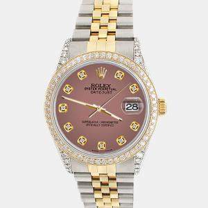 Rolex Custom Salmon 1.4ct Diamond 18k Yellow Gold Stainless Steel Datejust Automatic Men's Wristwatch 36 mm