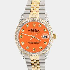 Rolex Custom Pastel Orange 1.4ct Diamond 18k Yellow Gold Stainless Steel Datejust Automatic Men's Wristwatch 36 mm