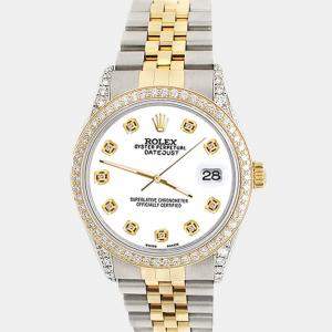 Rolex Custom White 1.4ct Diamond 18k Yellow Gold Stainless Steel Datejust Automatic Men's Wristwatch 36 mm