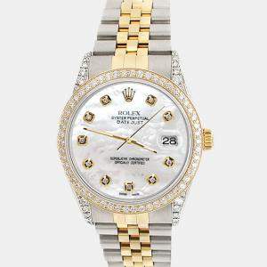 Rolex Custom White MOP 1.4ct Diamond 18k Yellow Gold Stainless Steel Datejust Automatic Men's Wristwatch 36 mm