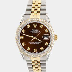 Rolex Custom /Chocolate 1.4ct Diamond 18k Yellow Gold Stainless Steel Datejust Automatic Men's Wristwatch 36 mm