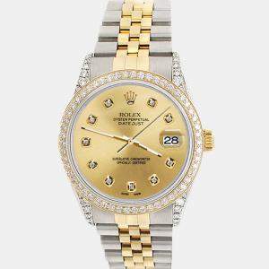 Rolex Custom Champagne 1.4ct Diamond 18k Yellow Gold Stainless Steel Datejust Automatic Men's Wristwatch 36 mm
