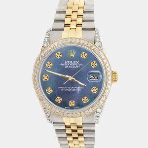 Rolex Custom Black 1.4ct Diamond 18k Yellow Gold Stainless Steel Datejust Automatic Men's Wristwatch 36 mm