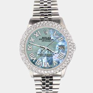 Rolex Custom Tahitian Blue 4.6ct Diamond Stainless Steel Datejust Automatic Men's Wristwatch 36 mm