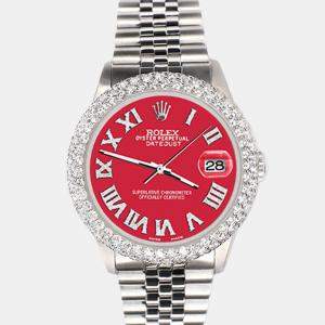Rolex Custom Scarlet Red 4.6ct Diamond Stainless Steel Datejust Automatic Men's Wristwatch 36 mm