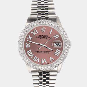 Rolex Custom Salmon 4.6ct Diamond Stainless Steel Datejust Automatic Men's Wristwatch 36 mm