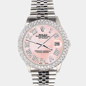 Rolex Custom Royal Pink MOP 4.6ct Diamond Stainless Steel Datejust Automatic Men's Wristwatch 36 mm