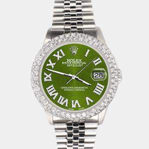 Rolex Custom Royal Green 4.6ct Diamond Stainless Steel Datejust Automatic Men's Wristwatch 36 mm