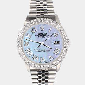 Rolex Custom Purple MOP 4.6ct Diamond Stainless Steel Datejust Automatic Men's Wristwatch 36 mm